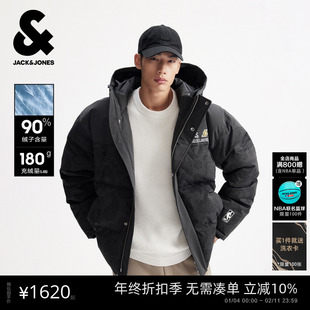 杰克琼斯男装NBA联名洛杉矶湖人队羽绒服男春冬刺绣宽松连帽外套