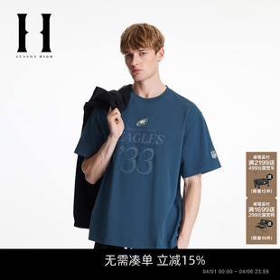 T恤略宽松圆领费城老鹰刺绣时尚 SEASON HIGH春季 短袖 百搭潮休闲款