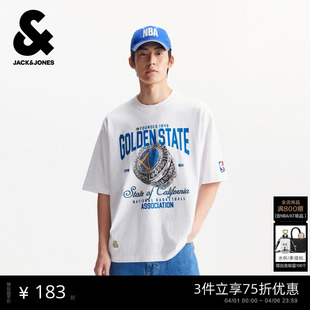 T恤NBA联名勇士队舒适纯棉短袖 225301043 春季 杰克琼斯男装