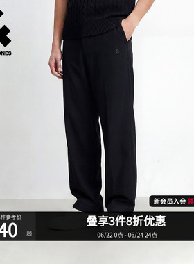 杰克琼斯男装夏季休闲裤卫裤黑色刺绣宽松紧腰头纯色长裤子男士潮
