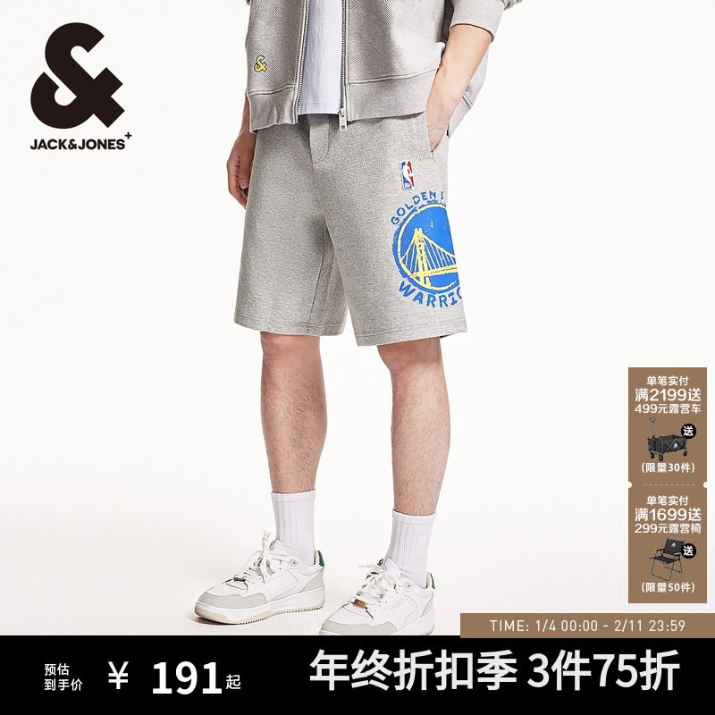 杰克琼斯男装NBA联名款勇士人队篮球肌理胶印休闲短裤子2025年秋
