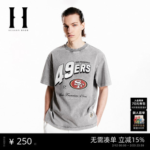 【NFL联名】SEASON HIGH2025年秋季短袖男装旧金山49人队做旧T恤