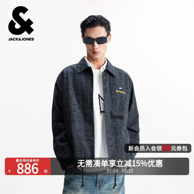 【BSQ联名】杰克琼斯男装秋季新款满印休闲翻领夹克外套226121071