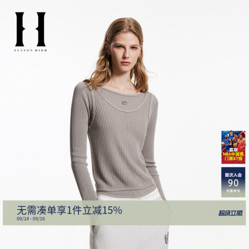 修身版型，圆领领型，假两件，金属logo装饰