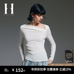 新款 秋季 修身 纯色不对称含羊毛打底长袖 SEASON T恤女装 HIGH24