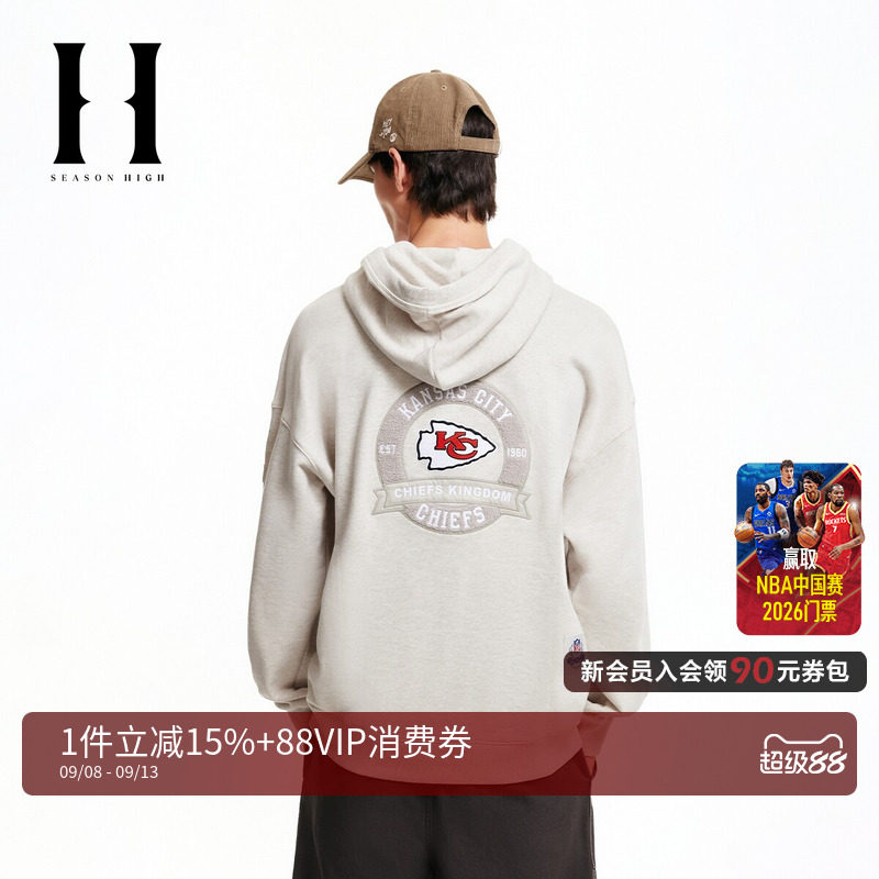 SEASONHIGH男装NFL联名酋长队秋季新款抽绳连帽廓形休闲运动卫衣图片