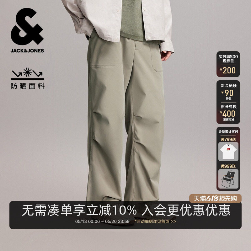 杰克琼斯男装春季长裤休闲裤百搭舒适轻运动风3D立体膝盖字母设计