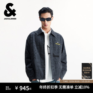 时尚 杰克琼斯BSQ联名款 新款 秋季 满印宽松休闲翻领夹克外套 男装