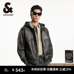 衣服潮 字母贴布刺绣略宽松连帽PU棉服外套款 杰克琼斯男装 秋冬新款