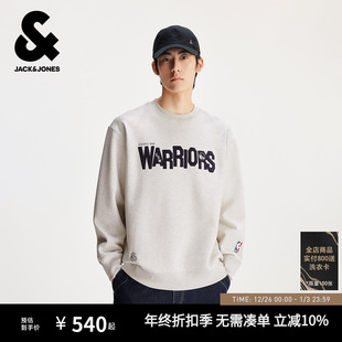 杰克琼斯男装 勇士队字母logo日常休闲宽松圆领卫衣秋冬 NBA联名款