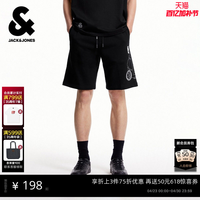杰克琼斯NBA联名春季男装短裤侧边篮网队胶印舒适篮球潮运动裤子