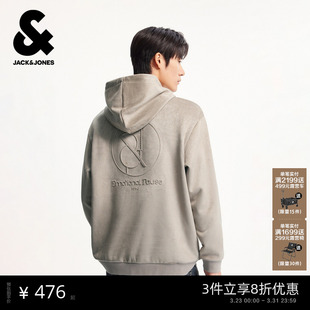 柔软仿麂皮绒宽松抽绳连帽背部立体字母 卫衣新款 杰克琼斯男装 春季