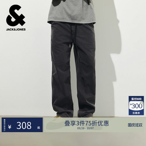 杰克琼斯男装阔系带插袋牛仔裤