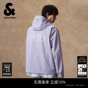 胶印宽松连帽外套上衣 新款 杰克琼斯NBA联名湖人队男装 夹克春季