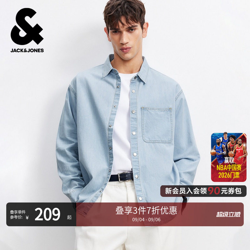 杰克琼斯春季薄款纯棉牛仔衬衫图片