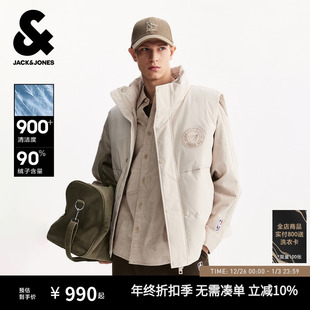 杰克琼斯男装 NBA金州勇士队联名秋冬羽绒马甲刺绣立领保暖外套