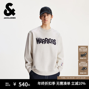 杰克琼斯男装NBA联名款勇士队字母logo日常休闲简约宽松圆领卫衣