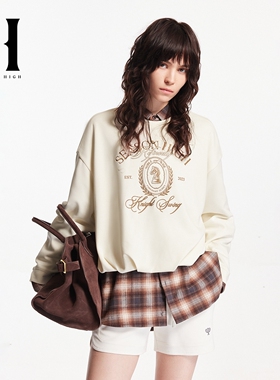 SEASON HIGH女装春季卫衣长袖圆领时尚花苞底摆上衣百搭简约潮