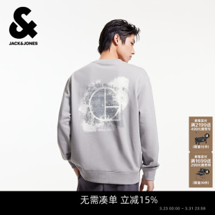 杰克琼斯男装 潮流百搭印花舒适纯棉宽松圆领宽松休闲上衣 卫衣春季