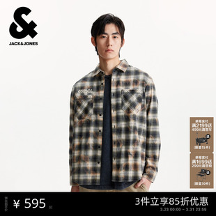 2026年潮流格纹字母刺绣全棉翻领长袖 春季 上衣 衬衫 杰克琼斯男装