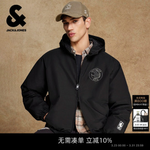 杰克琼斯男装 棉服宽松连帽双头拉链NBA联名布鲁克林球队上衣 春季
