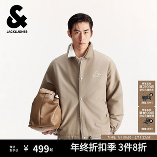 杰克琼斯男装春季新款字母刺绣休闲宽松翻领棉衣棉服美式复古外套