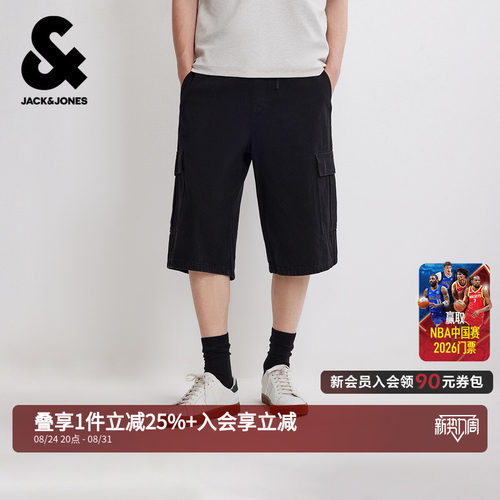 杰克琼斯男装夏季新款休闲宽松阔腿工装短裤六分大口袋黑色男生潮 - 封面