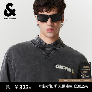 新款 秋季 杰克琼斯男装 纯棉卫衣刺绣印花外套宽松上衣 做旧水洗