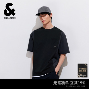 T恤刺绣口袋打底衫 杰克琼斯男装 立体拼接纯色短袖 夏新款 宽松 春季