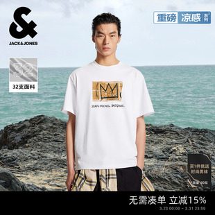 重磅凉感 短袖 杰克琼斯男装 涂鸦宽松男士 T恤打底衫 BSQ联名春季