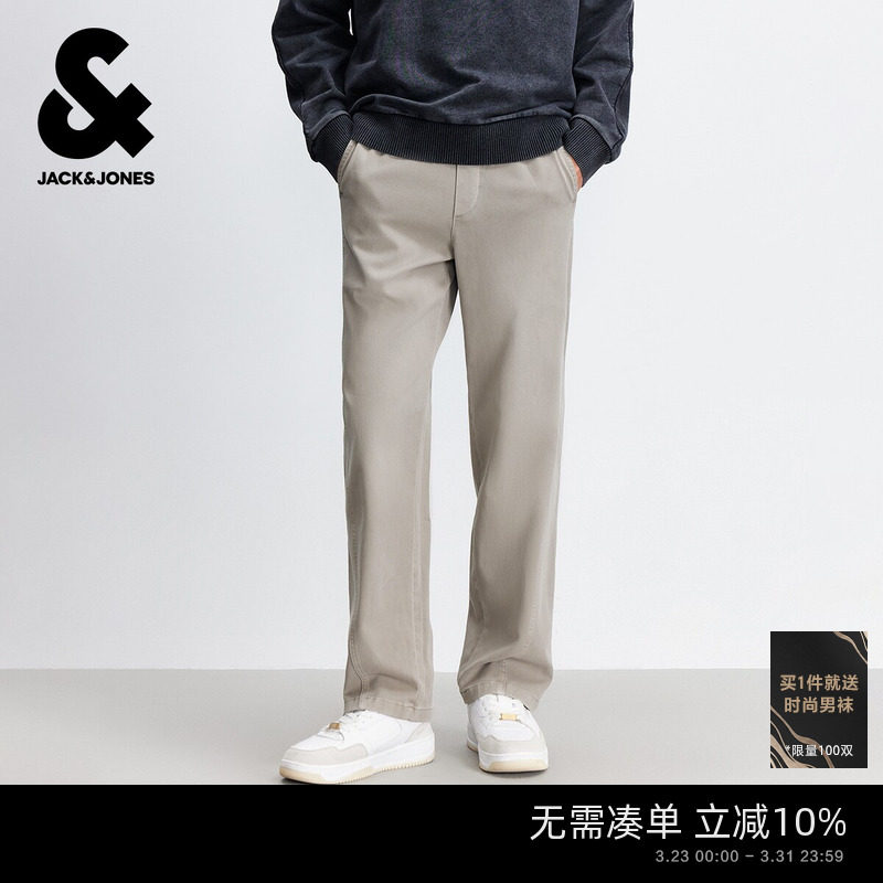 杰克琼斯男装休闲裤春季新款舒适贴布纯色抽绳腰长裤裤子夏薄款男