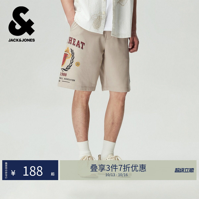 【NBA联名热火队】杰克琼斯男装短裤夏季裤子精致刺绣潮22629F019