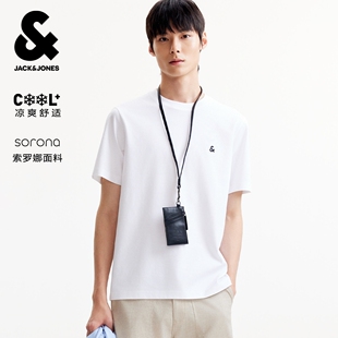 【凉感】杰克琼斯男装春季T恤上衣舒适百搭多色LOGO刺绣圆领短袖