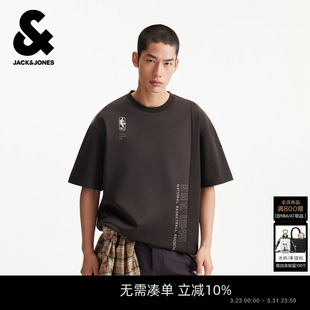 短袖 春季 杰克琼斯男装 T恤上衣字母印花潮舒适圆领宽松 NBA联名