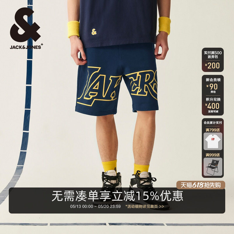 杰克琼斯NBA联名湖人队运动印花短裤篮球男装休闲潮男短裤子春季