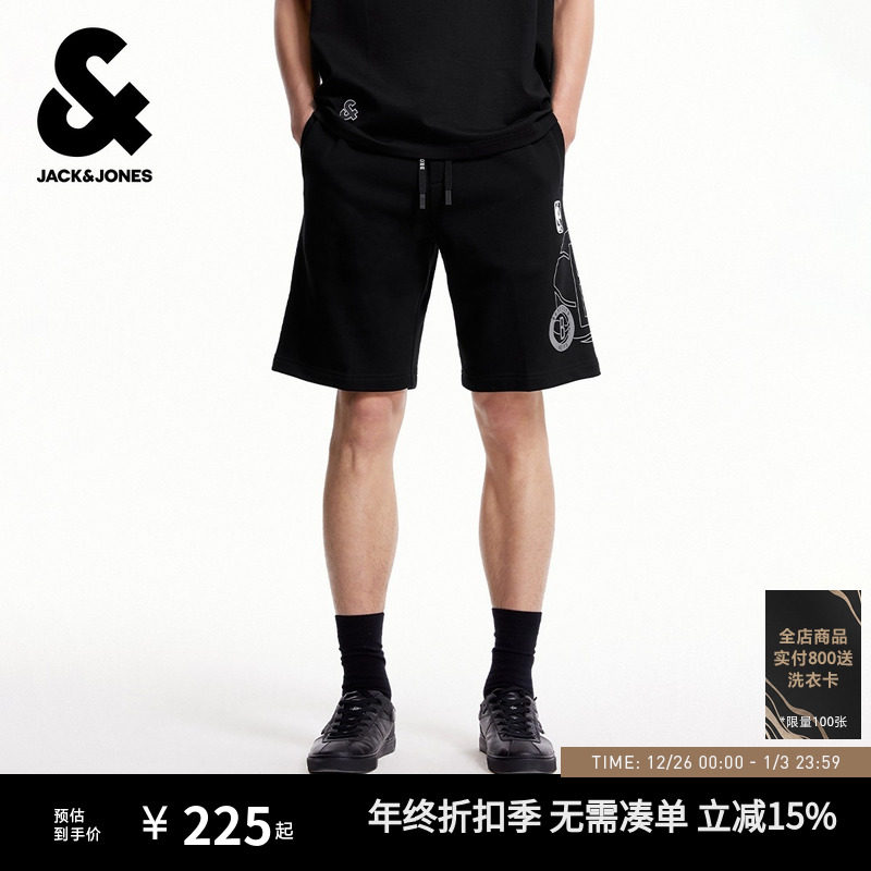 杰克琼斯NBA联名秋季男装短裤侧边篮网队胶印舒适篮球潮运动裤子
