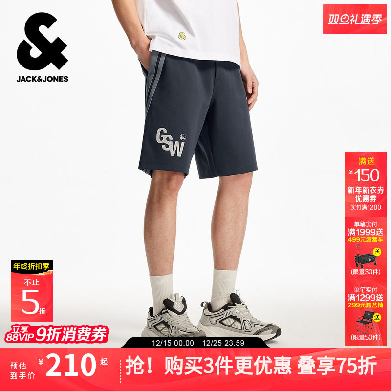 杰克琼斯男装NBA联名款字母logo休闲篮球松紧弹力直筒短裤子冬