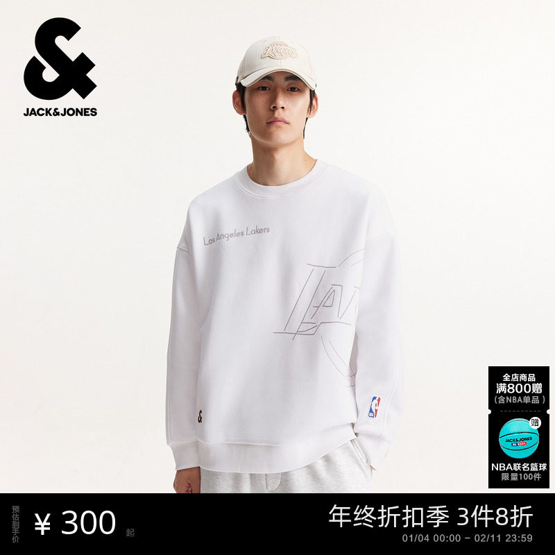 杰克琼斯男装NBA联名秋冬卫衣2025年新款圆领廓形长袖上衣
