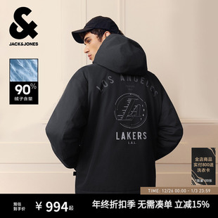 杰克琼斯NBA联名男装 刺绣印花连帽宽松保暖外套 羽绒服秋冬新款