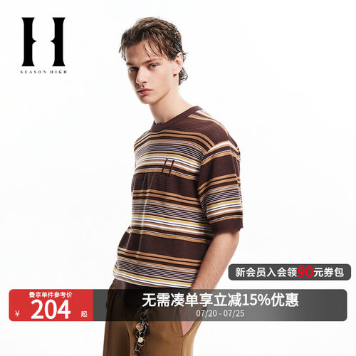 SEASONHIGH撞色条纹短袖半袖