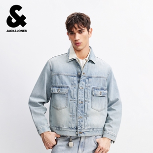 杰克琼斯牛仔外套男春季2026年新款硬挺有型翻领宽松夹克上衣男装