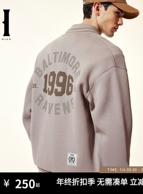 SEASONHIGH NFL联名乌鸦队秋季男士夹克棒球领刺绣撞色罗纹上衣男