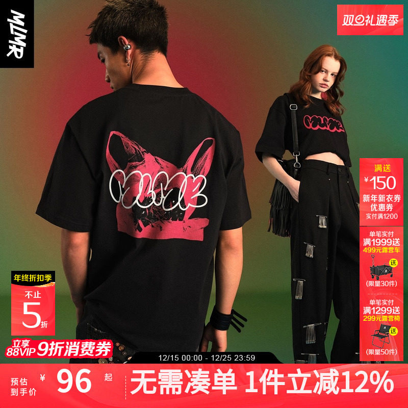 MLMR2025年秋季宽松时尚潮流印花短袖圆领T恤衫纯棉舒适情侣