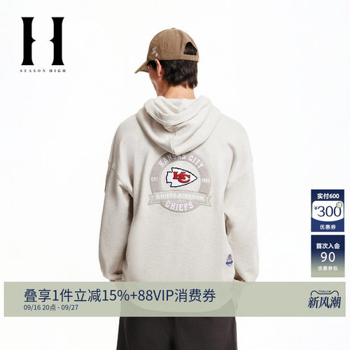 连帽抽绳；背后NFL堪萨斯城酋长队刺绣图案