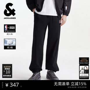 【NBA联名】杰克琼斯男装纯棉宽松湖人卫裤男士裤子束脚侧边按扣