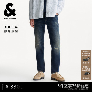 个性 春季 猫须水洗休闲修身 长裤 901杰克琼斯男装 子男款 牛仔裤