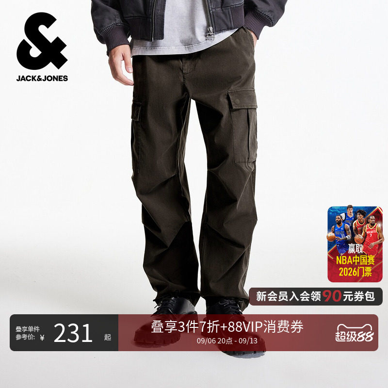 杰克琼斯男装秋季新款松紧多口袋阔腿直筒工装裤长裤226114048潮