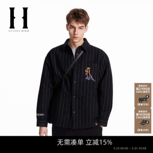 BSQ春季 男装 新款 百搭宽松毛巾绣按扣休闲衬衫 出街时尚 SEASONHIGH