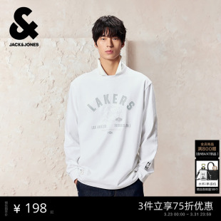 T恤2026年潮流NBA联名圆领字母胶印刺绣长袖 杰克琼斯男装 春季