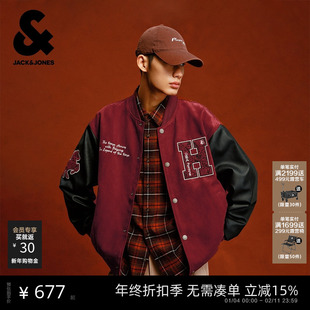 【马年新年礼物】杰克琼斯男装红色宽松短款飞行员夹克棒球服外套